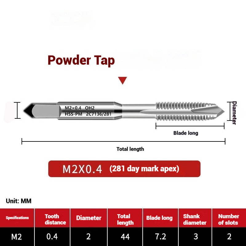 1107-OST powder high-speed steel taps Japanese standard apex screw tip spiral coarse teeth powder metallurgy tapping taps Shandong Denso Pricision Tools Co.,Ltd.